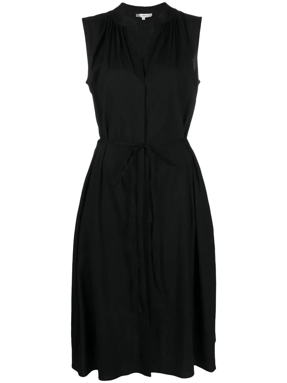 Farfetch Vince Sleeveless Shirred Band Collar Dress black size small tie waist